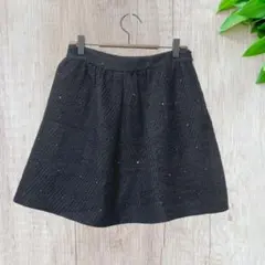 ☆ジルスチュアート (S) ミニスカート フレア スパンコール ブラック
