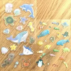おすそ分け【うみのいきもの】キラキラホログラムぷっくりシールセット