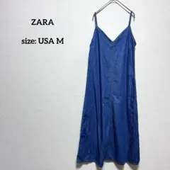 美品 ザラ デニム キャミワンピース ジャンパースカート ブルー Aライン