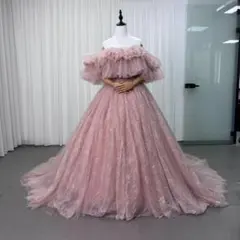 【パニエ付】藤田ニコル風 カラードレス ピンク オフショル リボン パニエ付】藤田ニコル風 カラードレス ピンク オフショル リボン