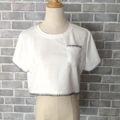 SHEIN Dazy クロップドTシャツ ホワイト ステッチ XL 半袖 韓国系