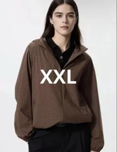 【UNIQLO】 ポケッタブルUVカットパーカー XXL チェック柄 ブラウン