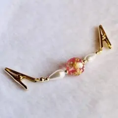 ストールクリップ(ハンドメイド)和柄の小花　艶消しピンク　羽織紐　スカーフ留め