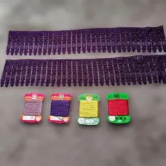 パープルレースブレードと手縫い糸セット ハンドメイド素材 昭和