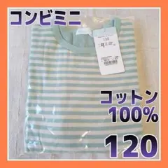 新品】コンビミニ 綿コットン 長袖 Tシャツ 120 ボーダーエメラルドグリーン