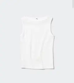 ●新品未使用 タグ付きユニクロリブボートネックノースリーブT ホワイトLサイズ