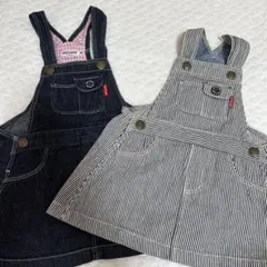 ミキハウス デニム ストラップ サロペット ジャンパースカート M m 双子