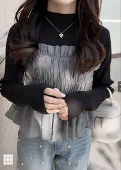 バックリボンビスチェ×リブニットトップスセットアップ[tu885] グレイル