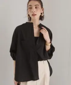 ANGIE シアー オーバーサイズ バンドカラー シャツ