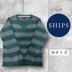 【セール中】SHIPS Vネック　ウールセーター　ボーダーニット　シップス　M