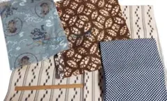 和風 綿プリント生地 セット 和柄 沖縄綿上布 風神雷神 ろうけつ染め風