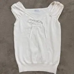 ロディスポット ❤️半袖ニットトップス M 白 リボン パフスリーブ 量産系のサムネイル