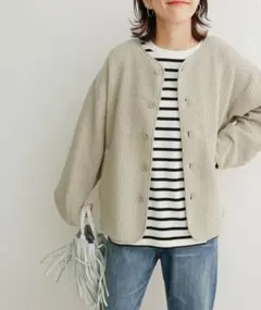 キルティングジャケット ノーカラージャケット