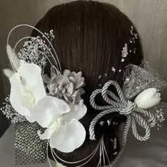 銀箔水引紐リボン×胡蝶蘭髪飾り♡成人式　卒業式　結婚式　和装　袴　振袖　前撮り