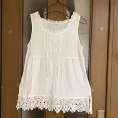 Samansa Mos2 レース　ピンタック　ノースリーブカットソー