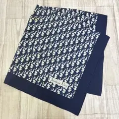 中古美品 DIOR ハンカチ 総柄 トロッター オブリーク 綿100％ ネイビー