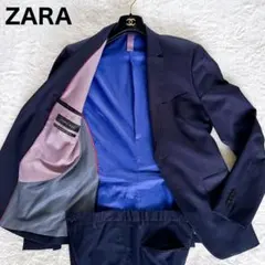 【ZARA MAN】スーツ ネイビー 裏地ブルー ストライプ EUR上48下38