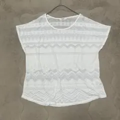NATURAL BEAUTY BASIC シアートップス M 白 総柄 透け感