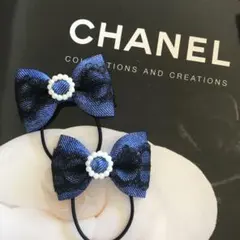 No.20  ハンドメイド　ヘアゴム　デニム×レース　パール