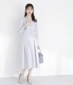 proportion フロント釦タックフレアワンピース グレー