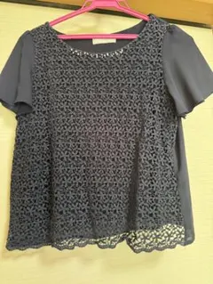 any sis ネイビー 半袖レーストップス オンワード樫山　サイズ2 M