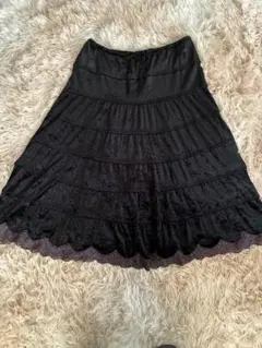 LEST ROSE 黒ベルベットティアードフレアースカート