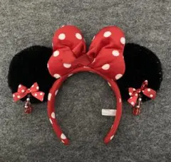 ディズニー　カチューシャ イヤリング　赤　レッド　ミニー　リボン　水玉　ドット