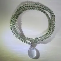 グリーンクォーツ 3連ブレス 天然水晶チャーム付き