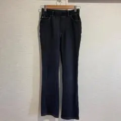 ストレート デニム パンツ 黒 S ストレッチ ウエストゴム レディースのサムネイル