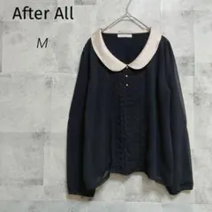 After All【M】丸襟ブラウス ブラック 配色カラー 金ボタン 大人可愛いのサムネイル
