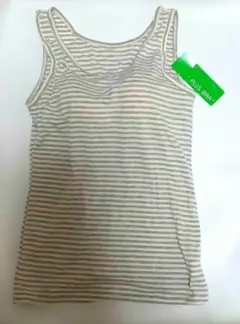 PLUS BAHN ブラトップ グレーとホワイトストライプ　タンクトップ　M