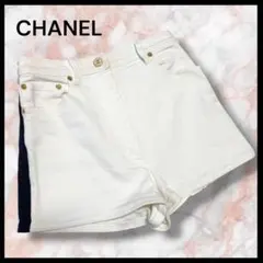 レア!未使用 CHANEL ロゴステッチ デニムショートパンツ 34 シャネル