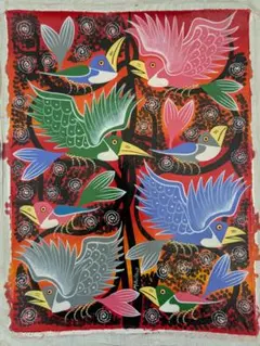 ○アフリカの絵画、ティンガティンガ、キリンとシマウマ、30×40cm