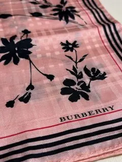 BURBERRY バーバリー シルク混 58cm大判ハンカチ スカーフ ピンク