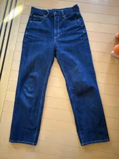 ダークブルー　デニム　ハイウエスト　ハイライズ　ストレート　ジーンズ　ネイビー