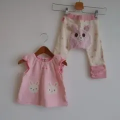 2枚ミキハウスホットビスケッツウサギ刺繍トップスパンツ