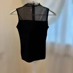 社交ダンス トップス 黒 シースルー ハイネック　ハイストレッチ