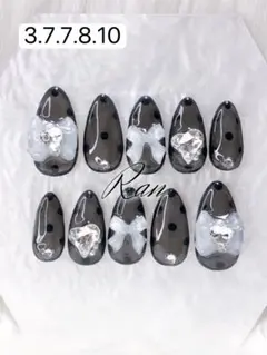 現品 ネイルチップ 量産型 韓国 フレンチガーリー ワンホン ドット モノトーン