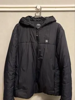 ZARA フード付きダウンジャケット XL ブラック