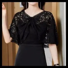 レースケープ 結婚式 ドレス フラダンス ボレロ ショール 披露宴 黒 m4