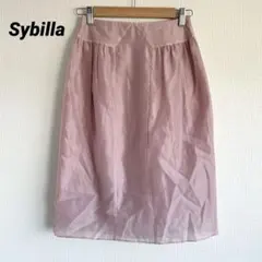 Sybilla シビラ　タック入りスカート　ひざ丈　M シルク混　ピンク　上品のサムネイル