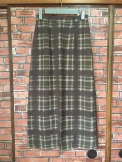 ロングスカート タイトスカート チェック 茶系 スリット 昭和レトロ 当時物