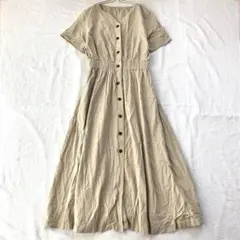 【ローリーズファーム】ワンピース 麻混 リネン フルボタン Vネック 半袖 F
