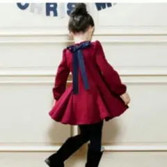 ワインレッド 【120㎝】バックリボン ワンピース 韓国 子供服 女の子 キッズ