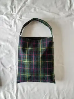 タータンチェック　コットンリネン　ワンハンドル　トートバッグ