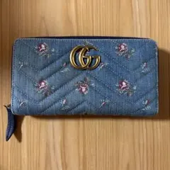m*e様 国内正規日GUCCI GGマーモント デニム 花柄 ラウンドファスナー m*e様 国内正規日GUCCI GGマーモント デニム 花柄 ラウンドファスナー