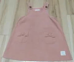 リボン付きポケットのピンクワンピース