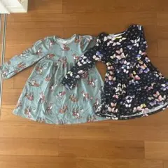 鹿と蝶の長袖ワンピース2点セット