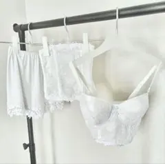 ブライダルインナー ホワイト花柄刺繍ブラジャーとショーツセット
