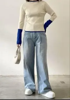 新品ABITOKYO☆ ポリ配色ハイネックプルオーバー アイボリー